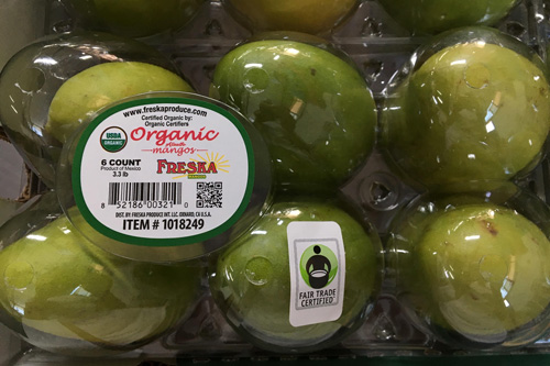 Image: Green organic mangos in packaging